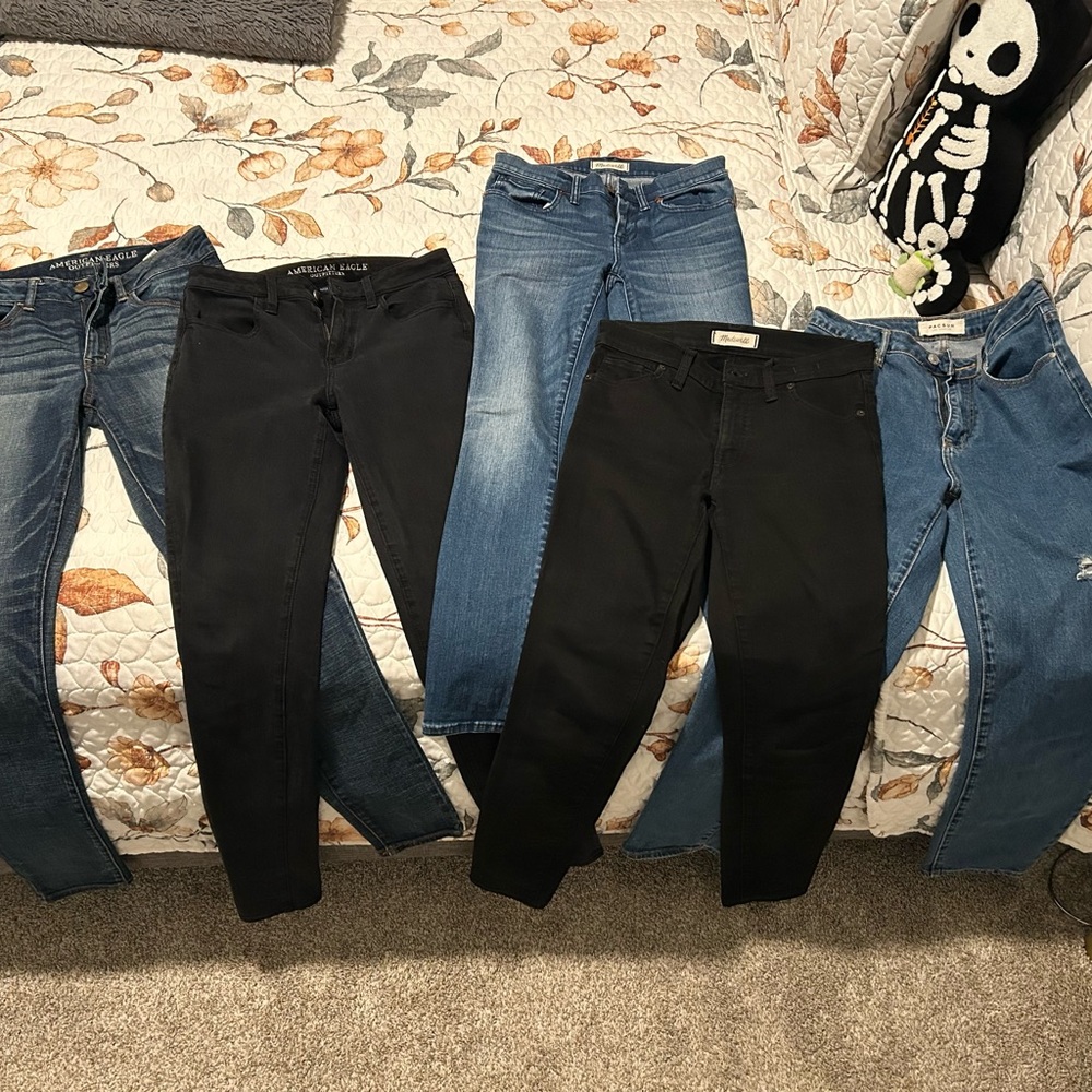 Madewell Pacsun American Eagle Skinny Jeans — Blue and Black Lot of 5